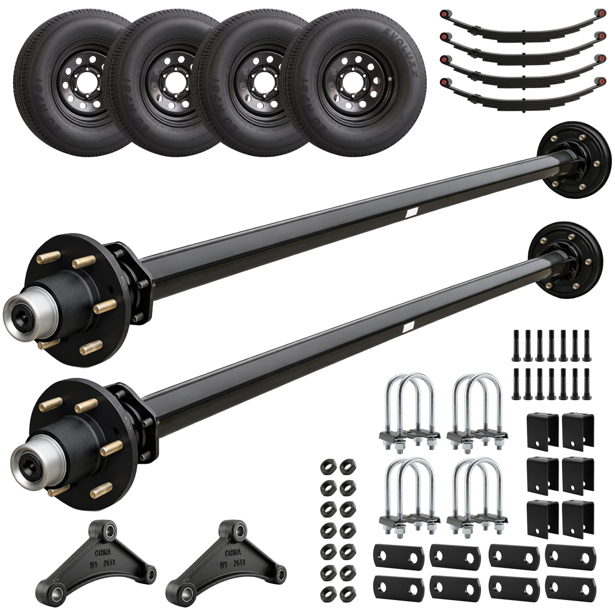 5200 lbs Tandem Trailer Axle Kit with Wheels - Dual Idler Axles