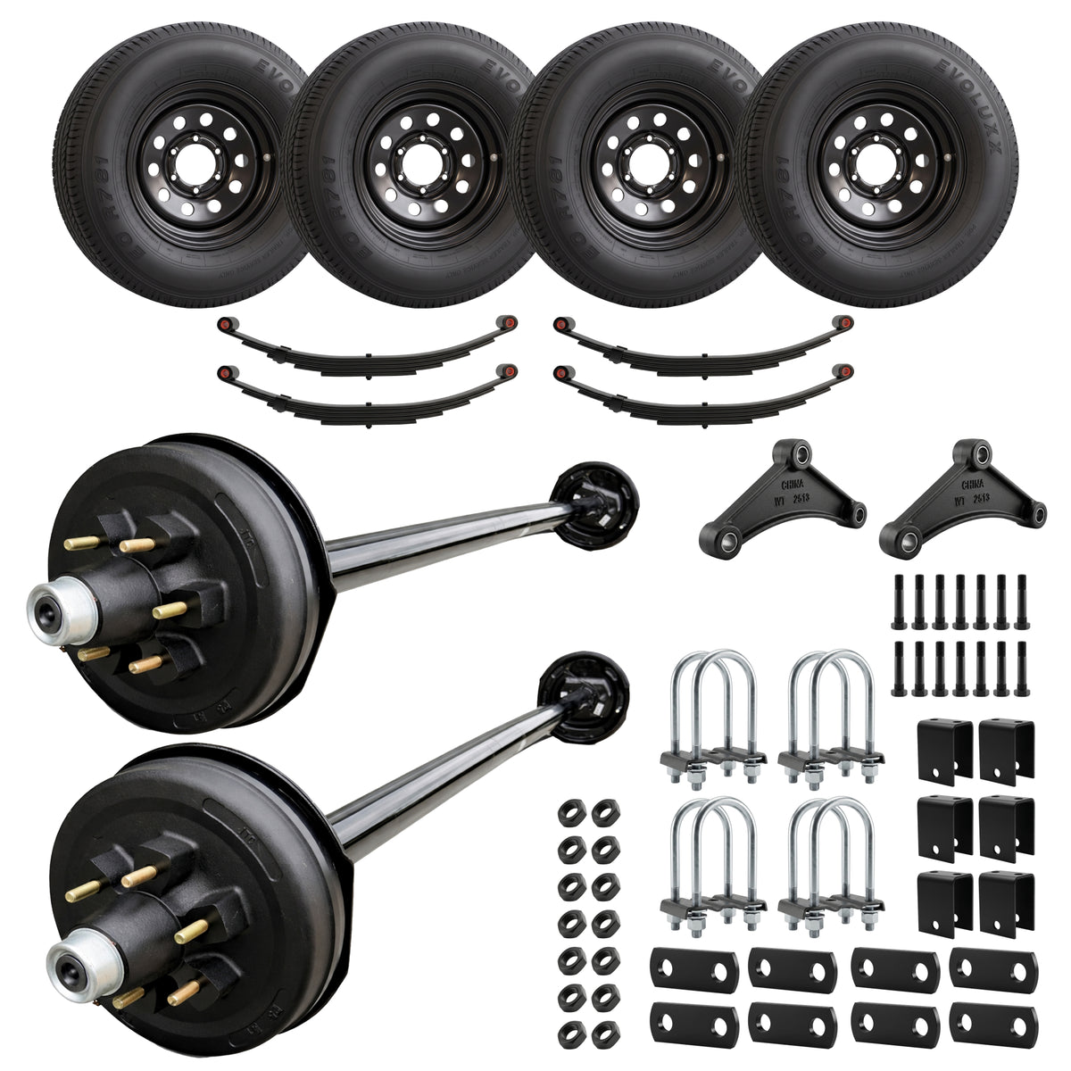 5200 lbs Tandem Trailer Axle Kit with Wheels - Dual Electric Trailer Brake Axles
