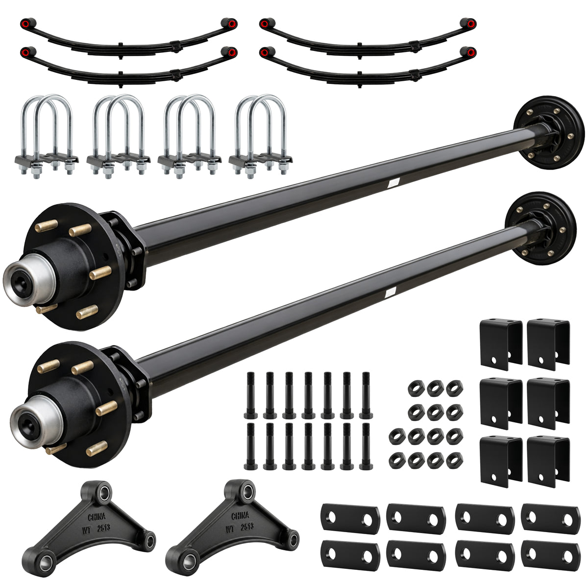 6000 lbs Tandem Trailer Axle Kit - 6 Lug Idler Axles & Suspension
