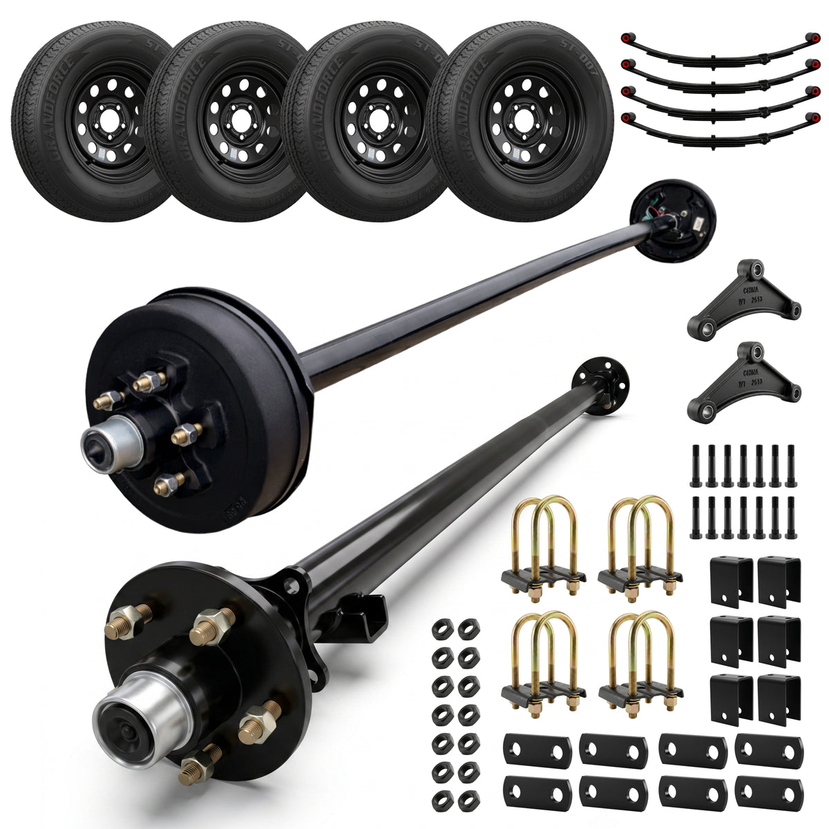 3500 lbs Tandem Axle Kit - Electric Trailer Brake & Idler Axles with Wheels