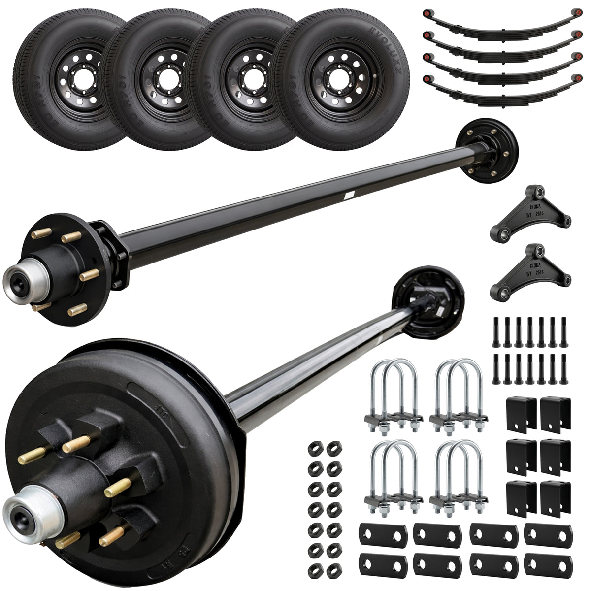 5200 lbs Tandem Trailer Axle Kit with Wheels - Electric Brake & Idler Trailer Axles