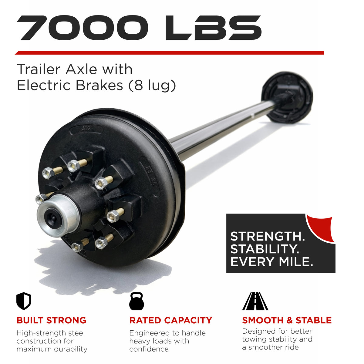 Trailer Axle - 7000 lbs with Electric Brakes (8 lug)