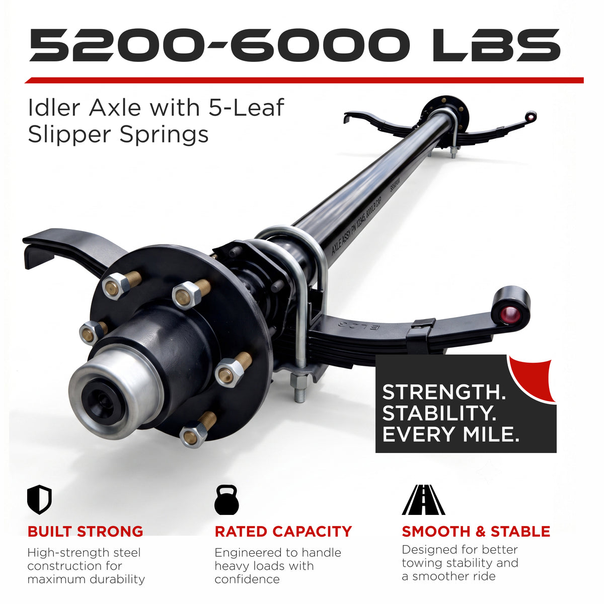 Idler Axle - 5200-6000 lbs with 5-Leaf Slipper Springs