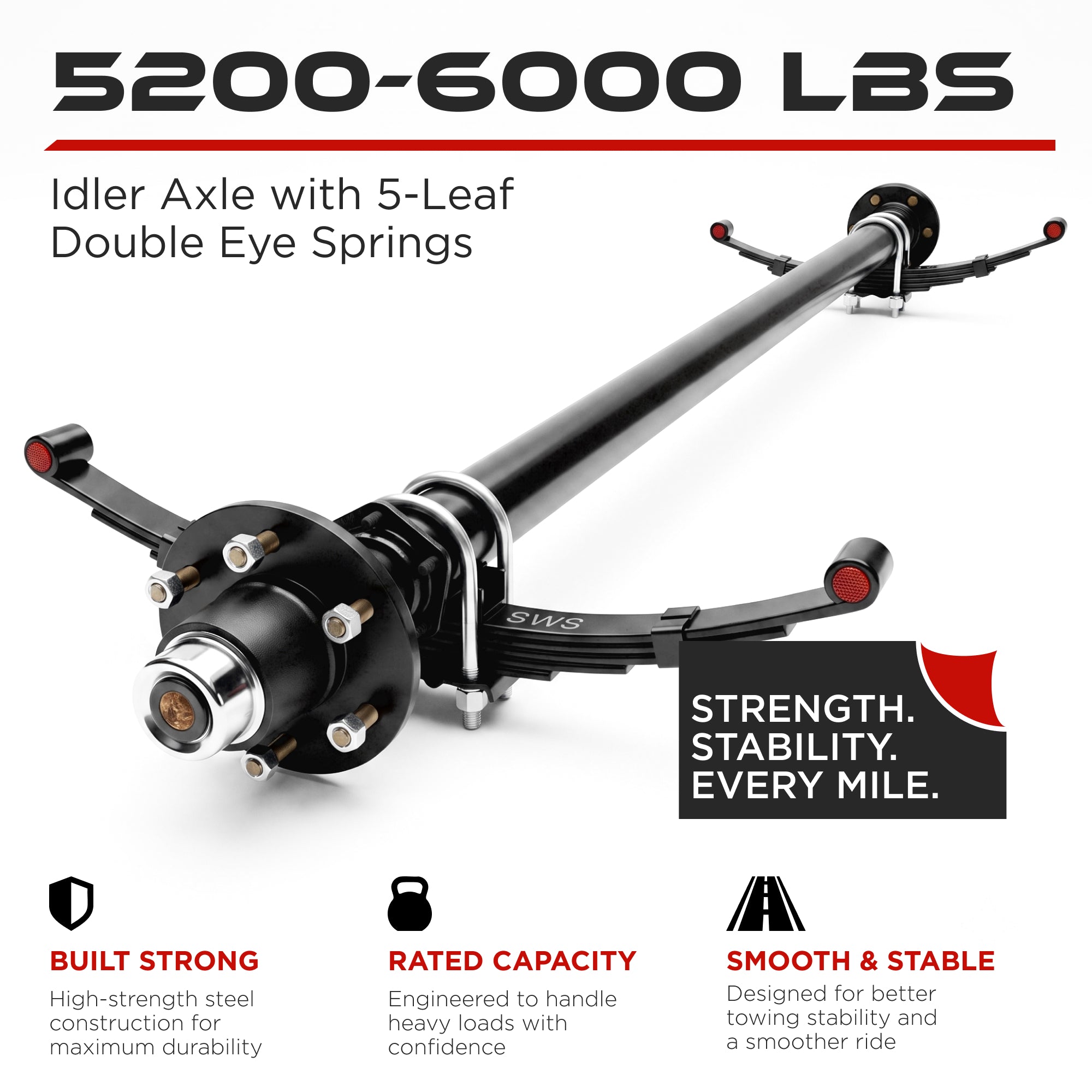 Idler Axle - 5200-6000 lbs with 5-Leaf Double Eye Springs