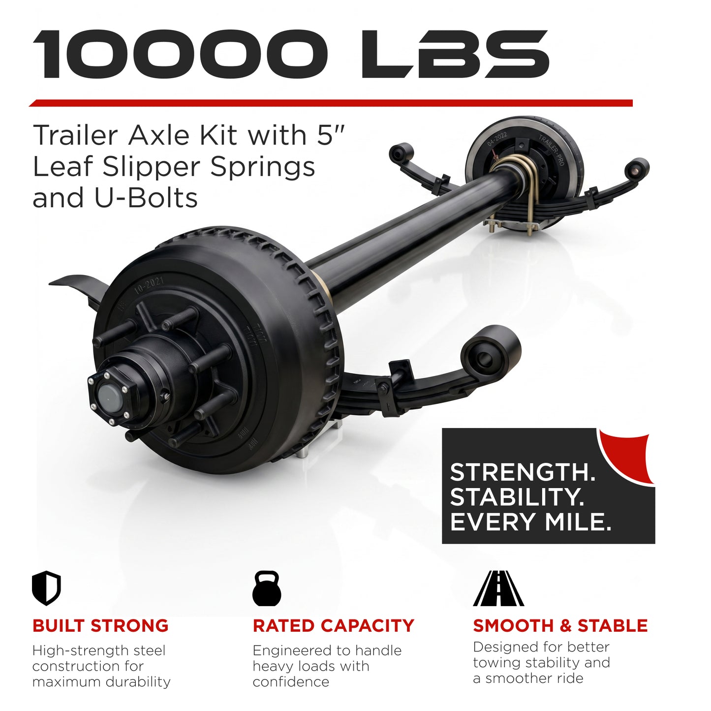 Trailer Axle - 10000 lbs (Leaf Springs & U-Bolt Hardware)