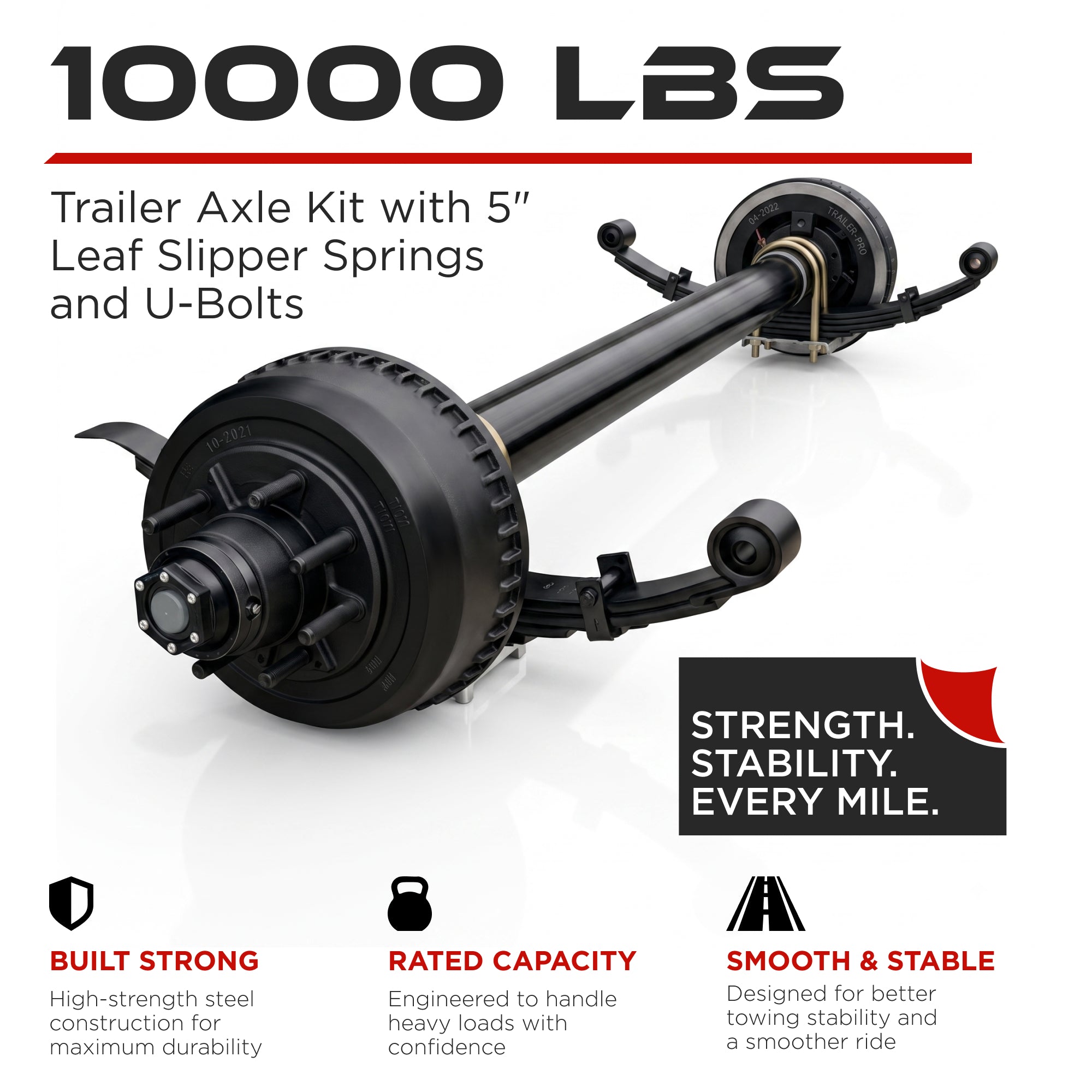 Trailer Axle - 10000 lbs (Leaf Springs & U-Bolt Hardware)