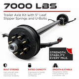Trailer Axle - 7000 lbs (Hubs/Drums, Leaf Springs & U-Bolt Hardware)