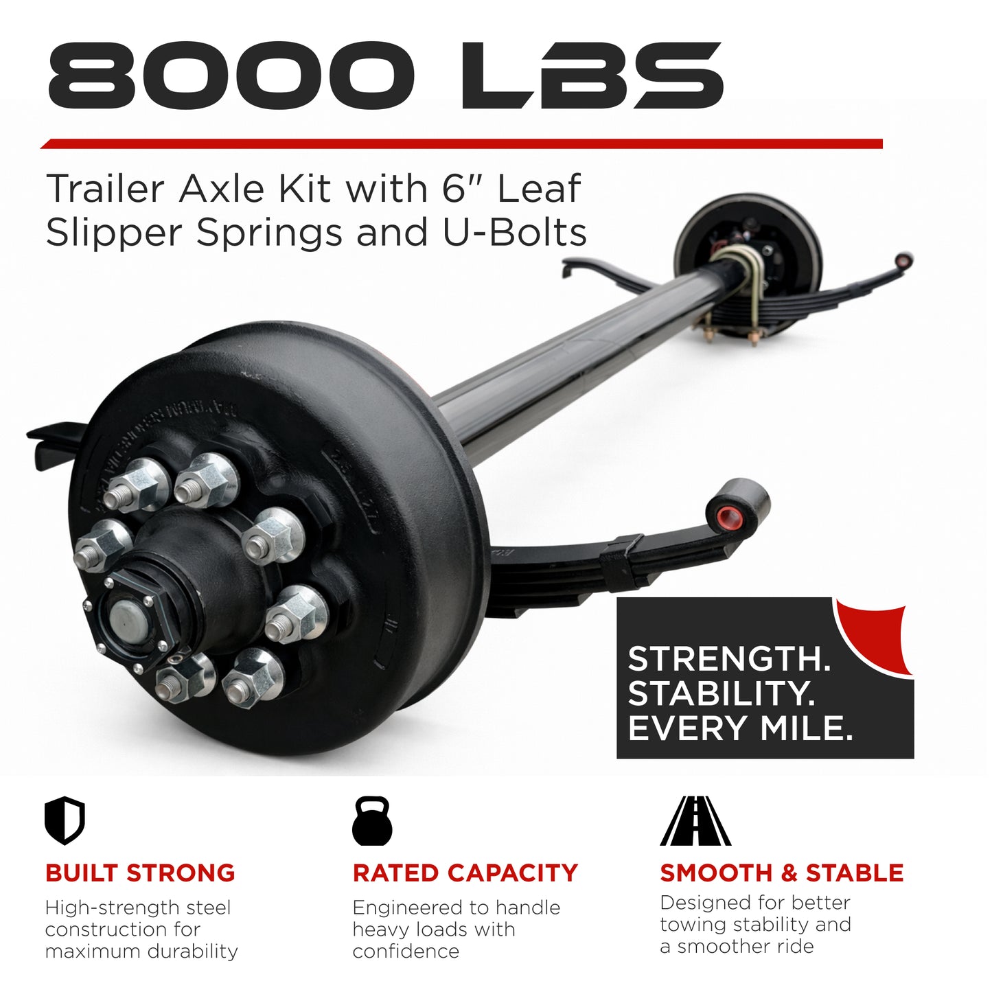 Trailer Axle - 8000 lbs (Leaf Springs & U-Bolt Hardware)