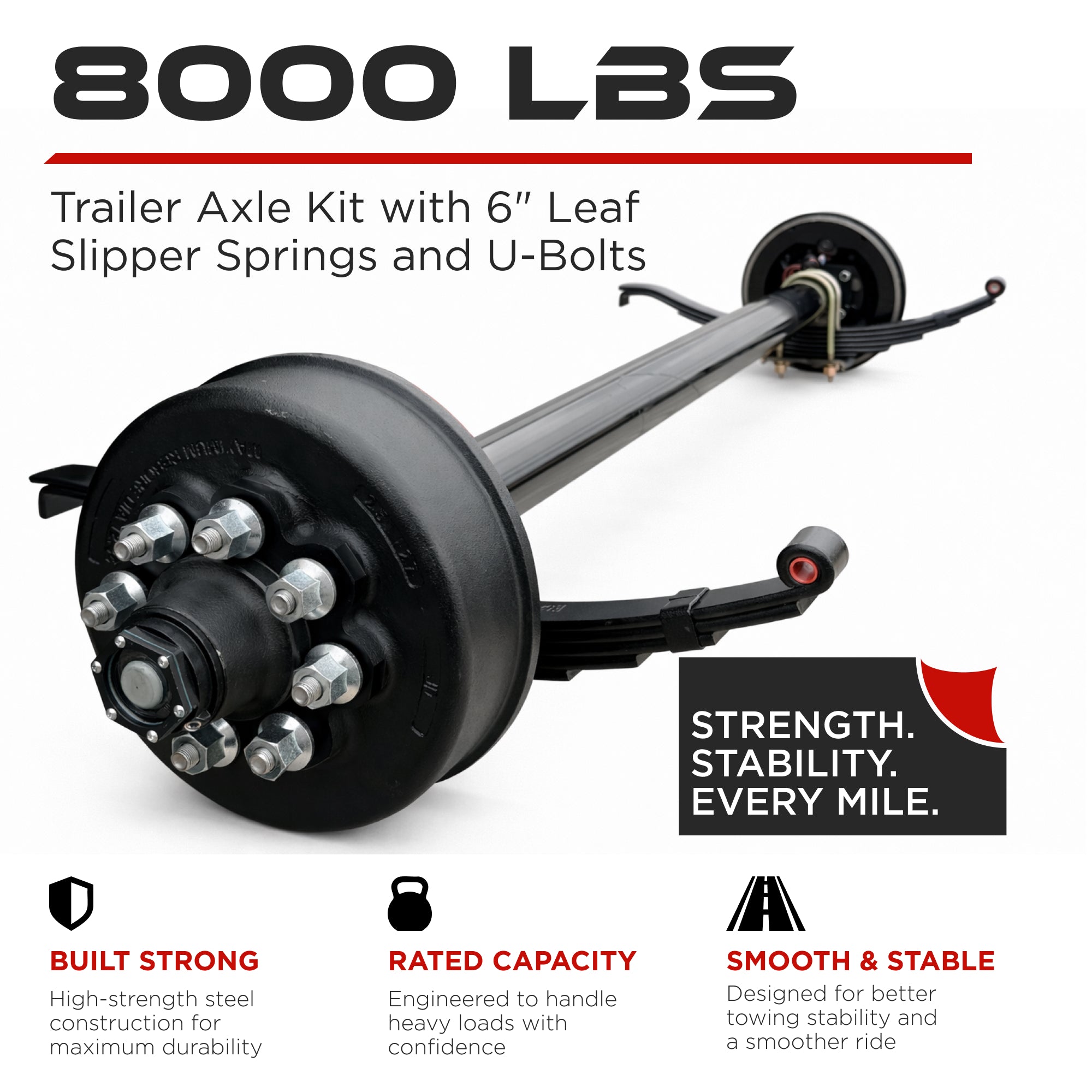 Trailer Axle - 8000 lbs (Leaf Springs & U-Bolt Hardware)