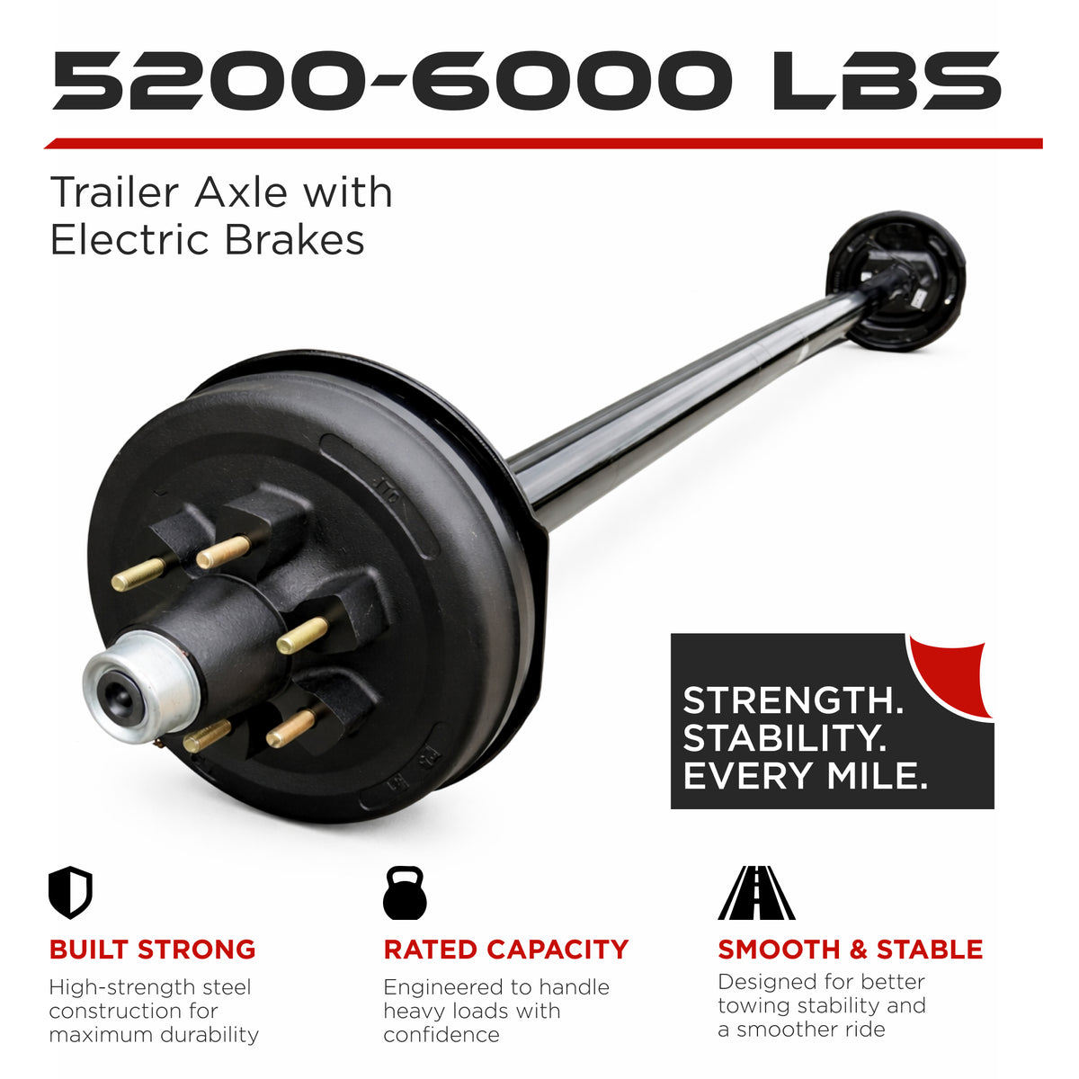 Trailer Axle - 5200-6000 lbs with Electric Brakes (6 lug)