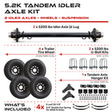 5200 lbs Tandem Trailer Axle Kit with Wheels - Dual Idler Axles