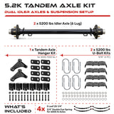 5200 lbs Tandem Trailer Axle Kit - 6 Lug Idler Axles & Suspension