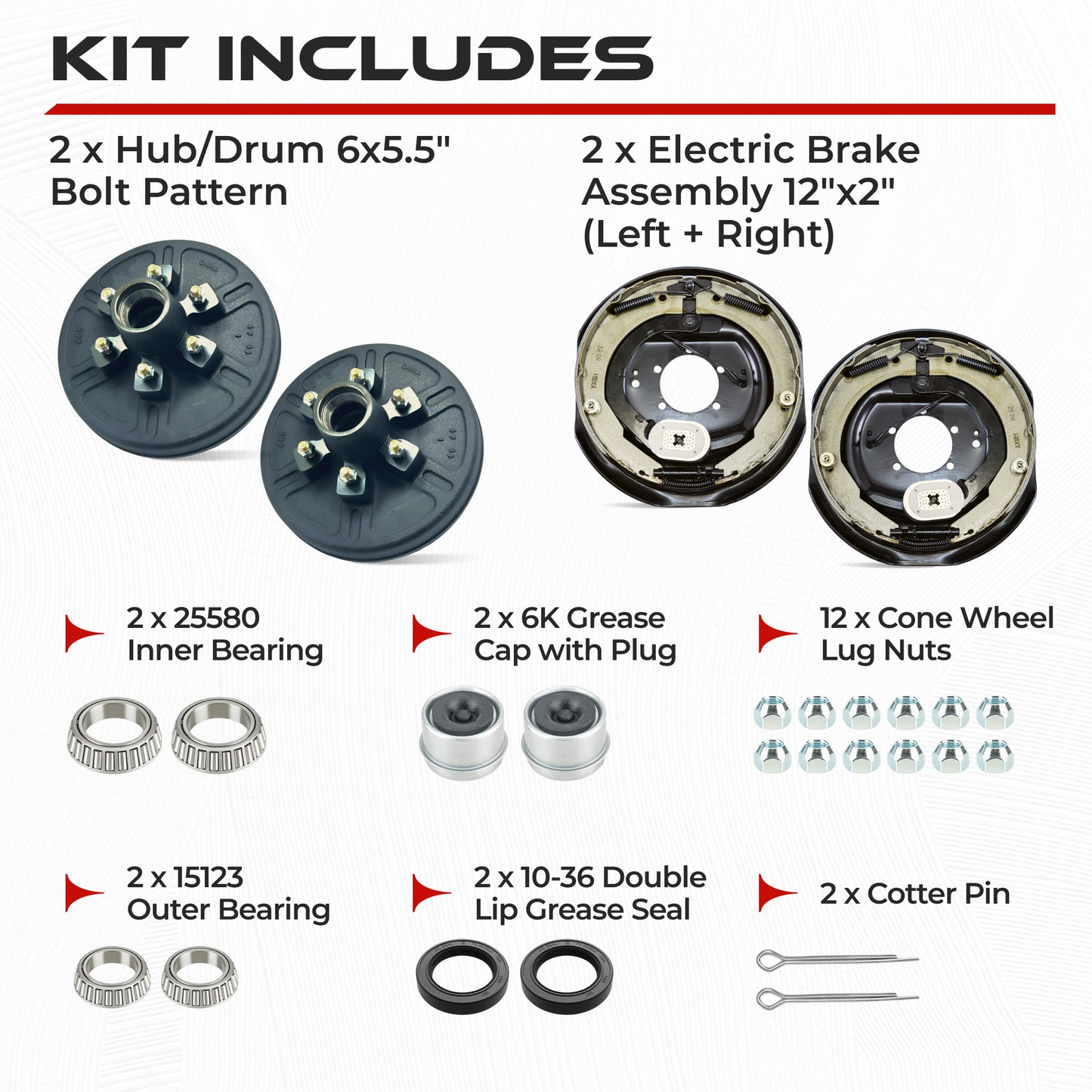6000 lbs Trailer Hub & Drum Kit with Manual Electric Trailer Brakes (Set of 2)