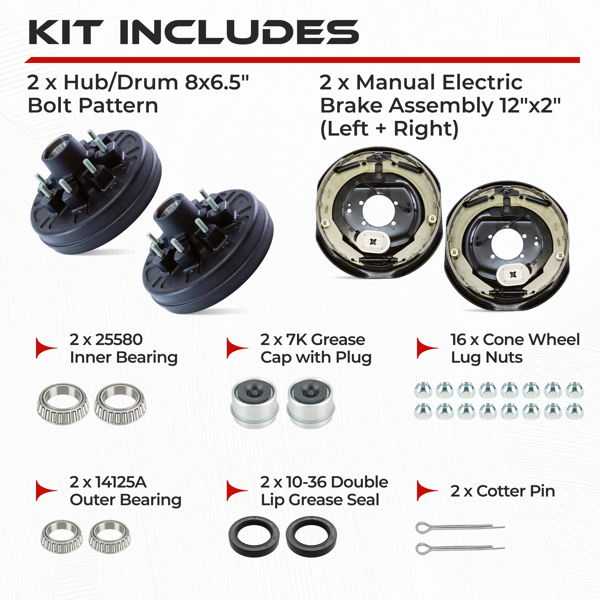 7000 lbs Trailer Hub & Drum Kit with Manual Electric Trailer Brakes (Set of 2)