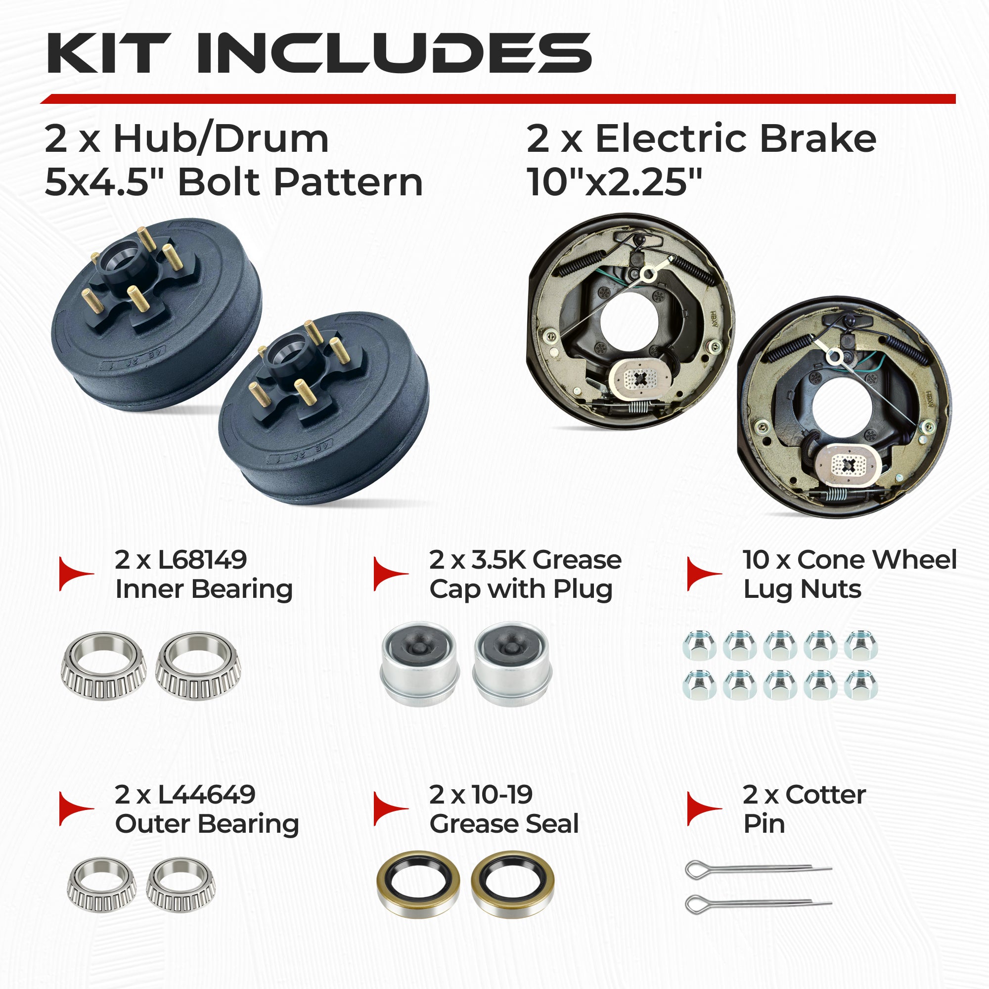 3500 lbs Trailer Hub & Drum Kit with Self-Adjusting Electric Trailer Brakes (Set of 2)