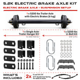 5200 lbs Trailer Axle Kit - 6 Lug Electric Brake Axle & Suspension