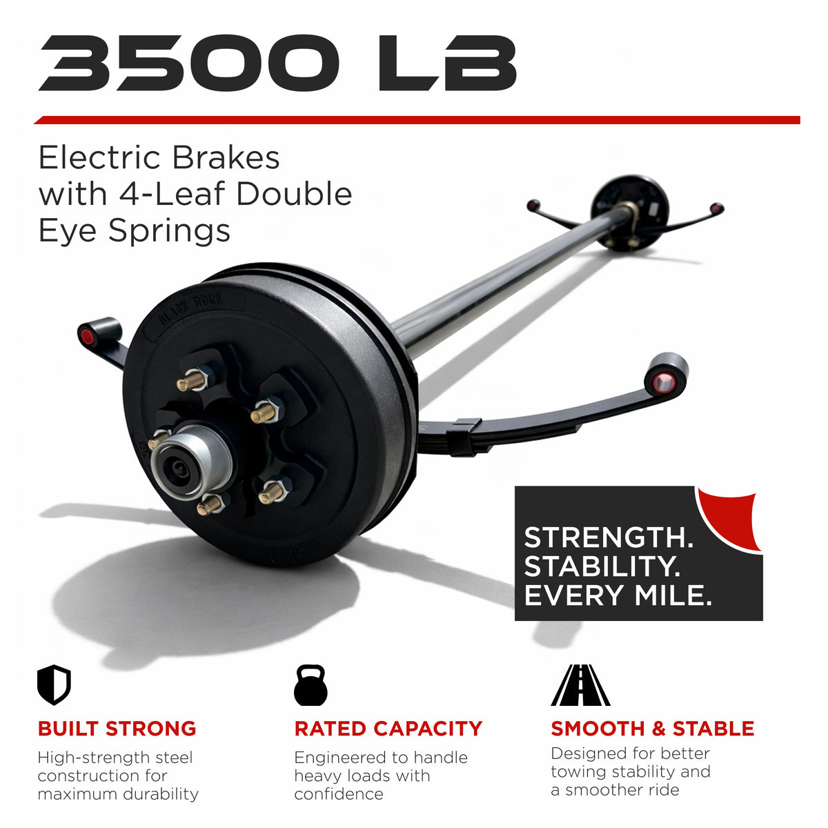 Trailer Axle - 3500 lbs (Electric Brakes w/ 4-Leaf Double Eye Springs)