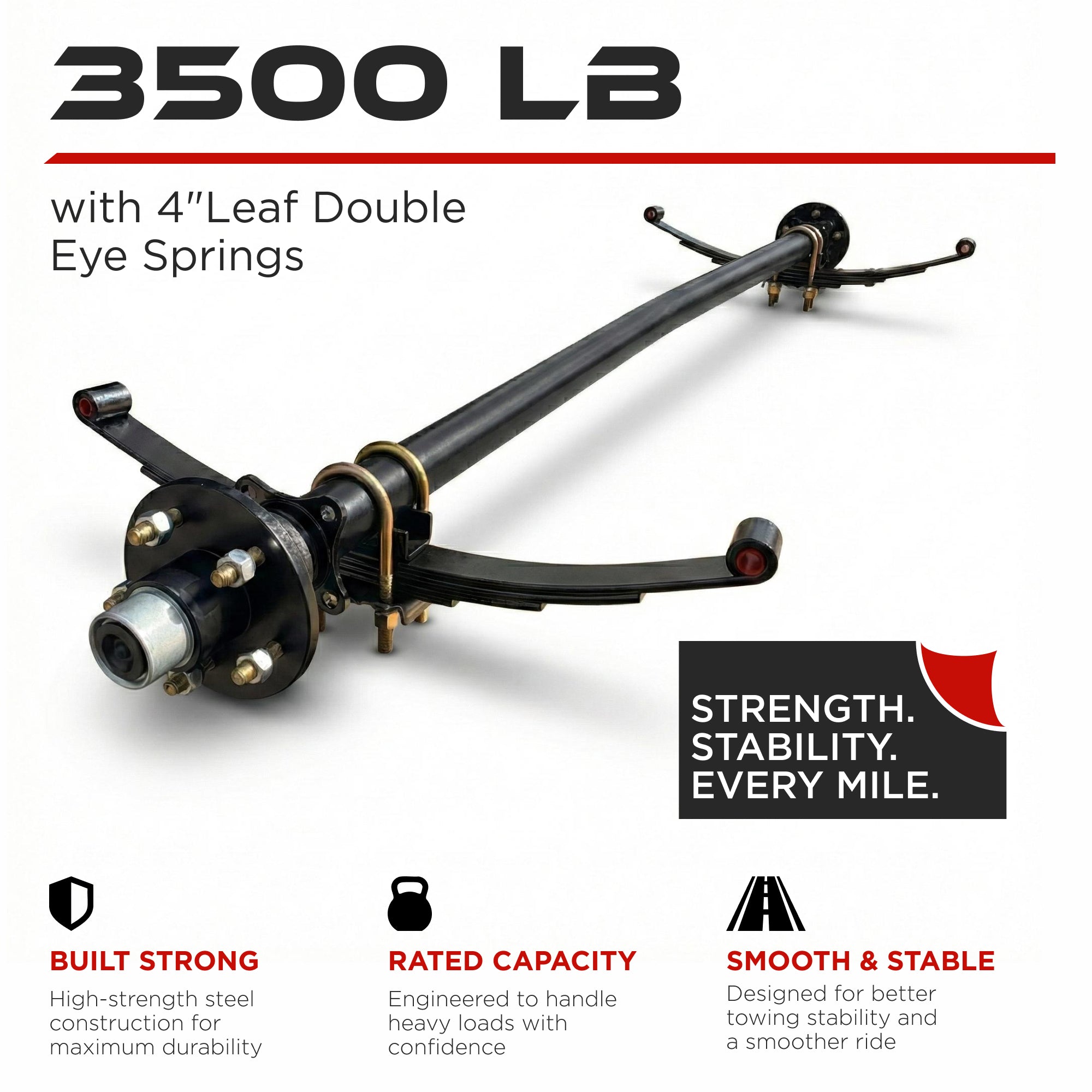 Trailer Axle - 3500 lb (Leaf Springs & U-Bolts Hardware)