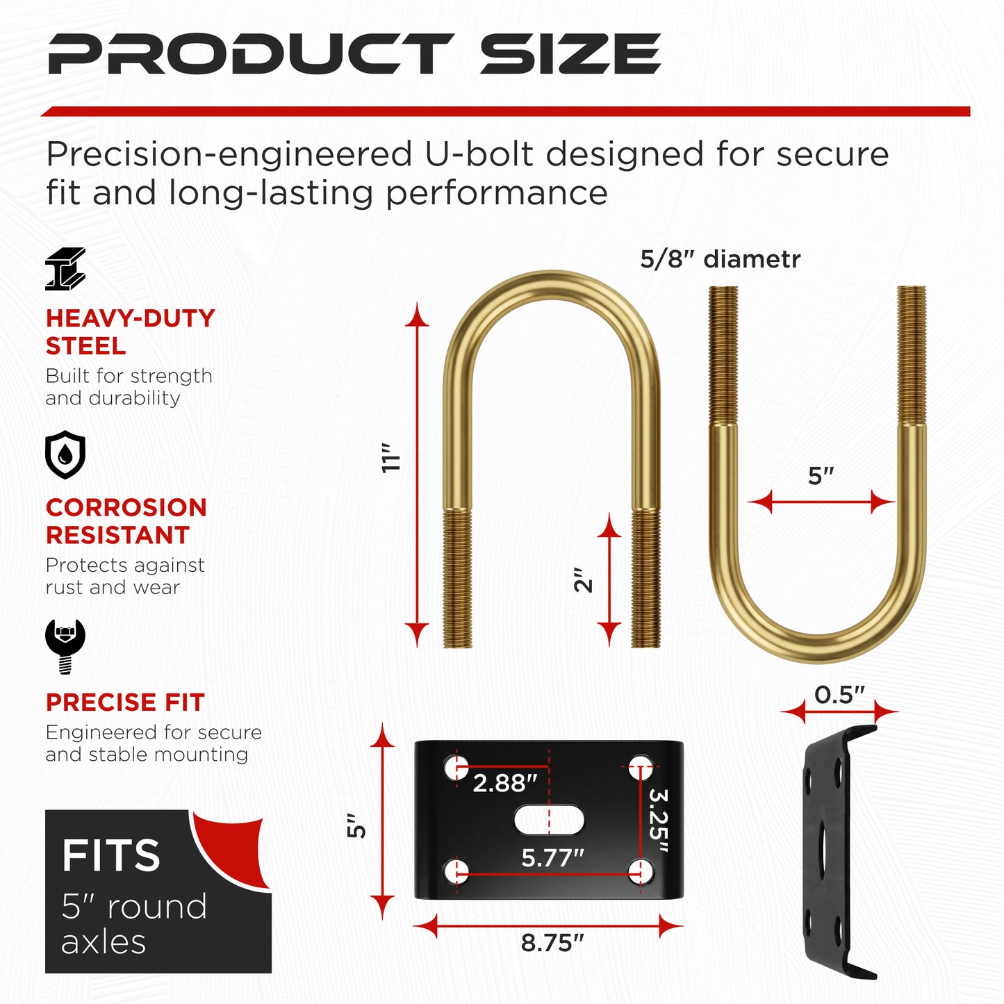 9/16" Trailer U-Bolt Kit 10000 lbs for 5" Tube Axles (4 Pack)