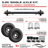 5200 lbs Single Axle Kit with Wheels – Idler Trailer Axle & Suspension