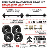 3500 lbs Tandem Axle Kit - Electric Trailer Brake & Idler Axles with Wheels