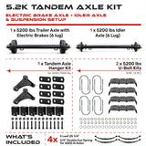 5200 lbs Tandem Axle Kit - Electric Trailer Brake & Idler Axles with Suspension