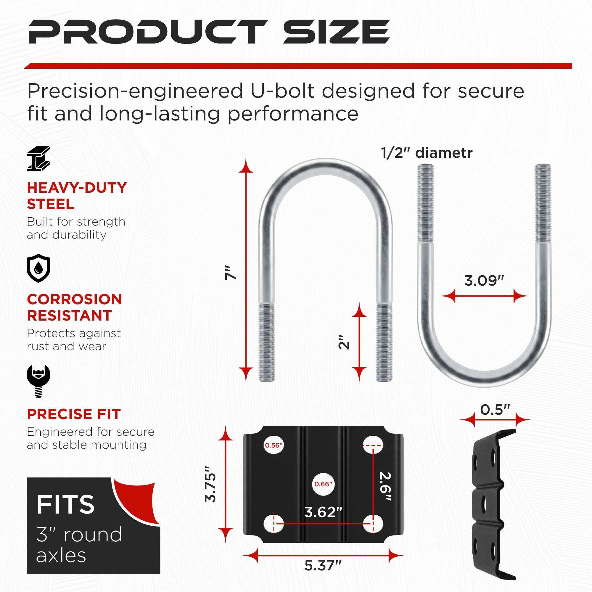 9/16" U-Bolt Kit for 5200-7000 lbs Axle (4 Pack)