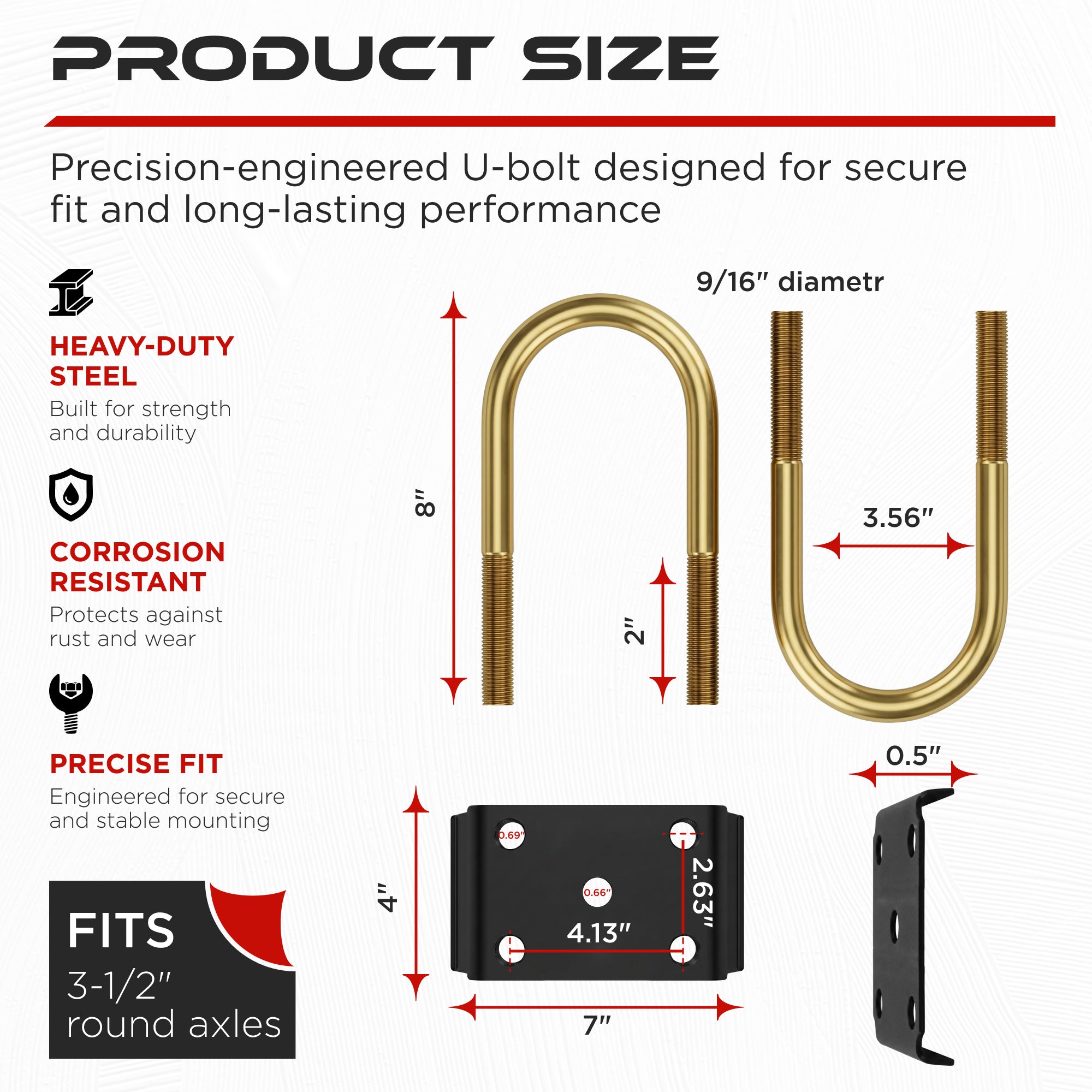 9/16" U-Bolt Kit 8000 lbs for 3.5" Trailer Axle (2 Pack)