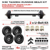 3500 lbs Tandem Axle Kit - Electric Trailer Brake Axles, Suspension & Wheels