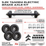 5200 lbs Tandem Trailer Axle Kit with Wheels - Dual Electric Trailer Brake Axles