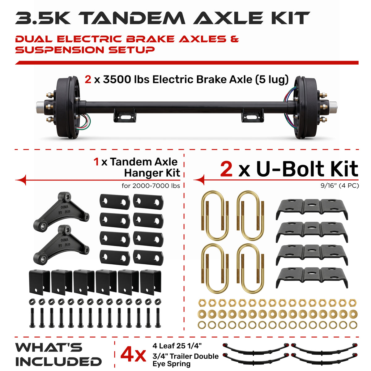 3500 lbs Tandem Axle Kit - Tandem Electric Trailer Brake Axles & Suspension