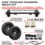 3500 lbs Single Axle Kit - Electric Trailer Brake Axle, Suspension & Wheels