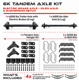 6000 lbs Tandem Axle Kit - Electric Trailer Brake & Idler Axles with Suspension