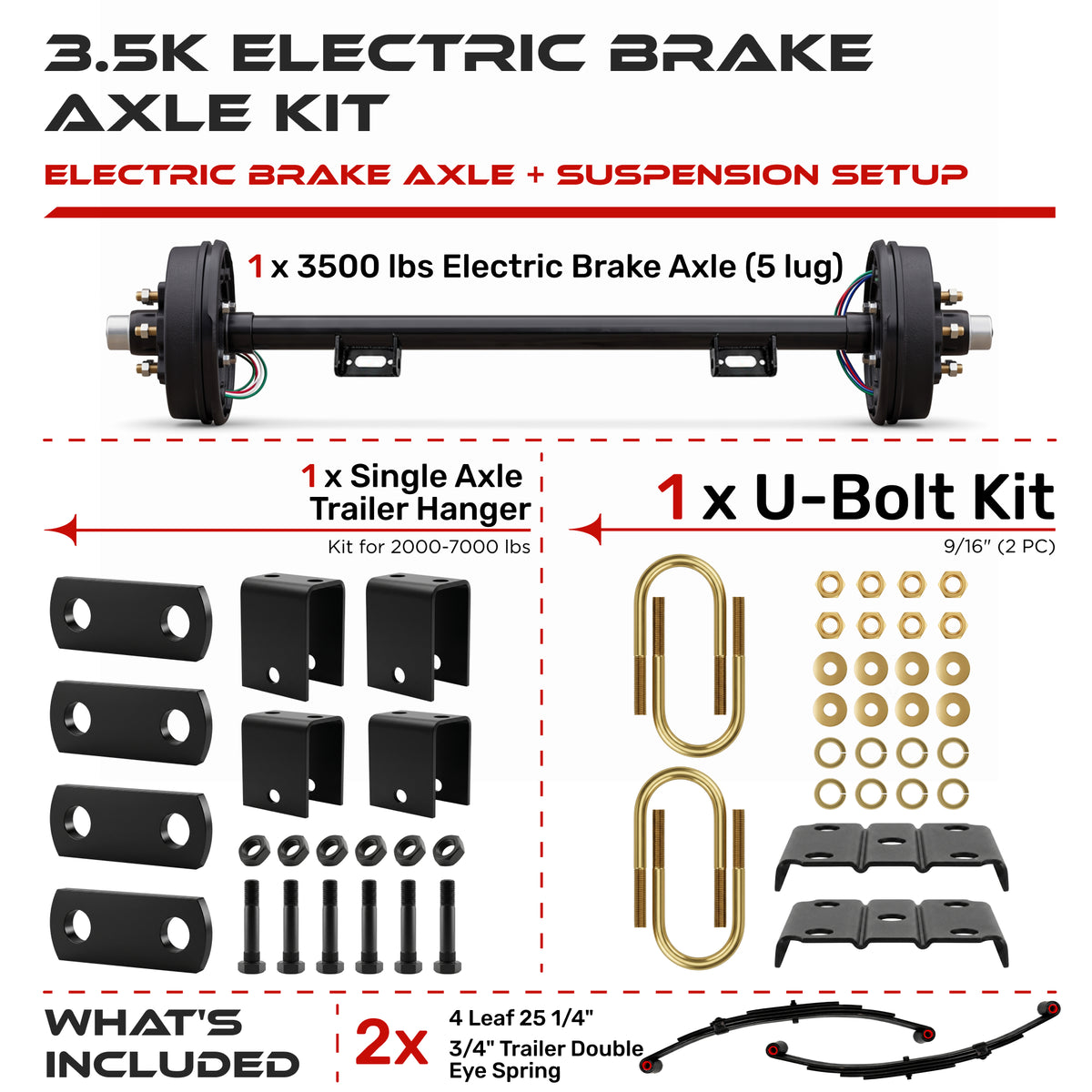3500 lbs Single Axle Kit - Electric Trailer Brake Axle & Suspension