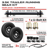 3500 lbs Single Axle Kit - Trailer Idler Axle, Suspension & Wheels