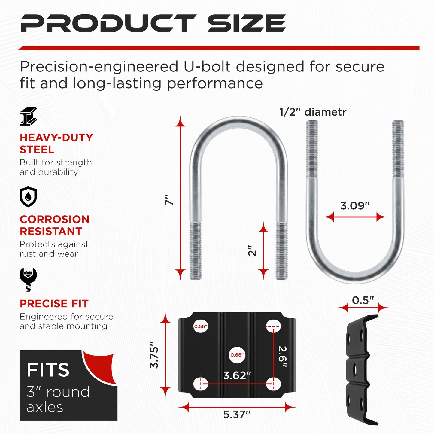 9/16" U-Bolt Kit for 5200-7000 lbs Axle (2 Pack)