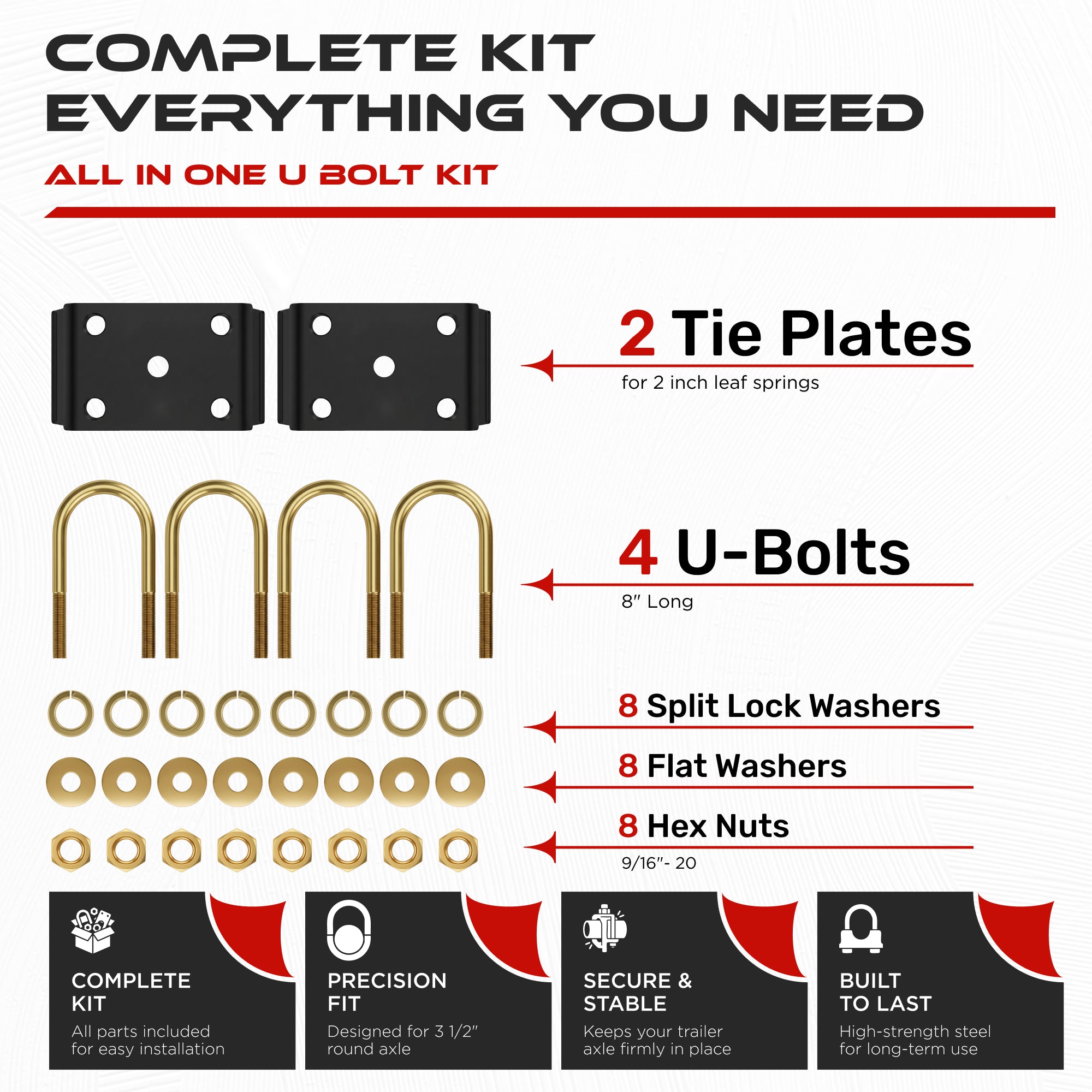 9/16" U-Bolt Kit 8000 lbs for 3.5" Trailer Axle (2 Pack)