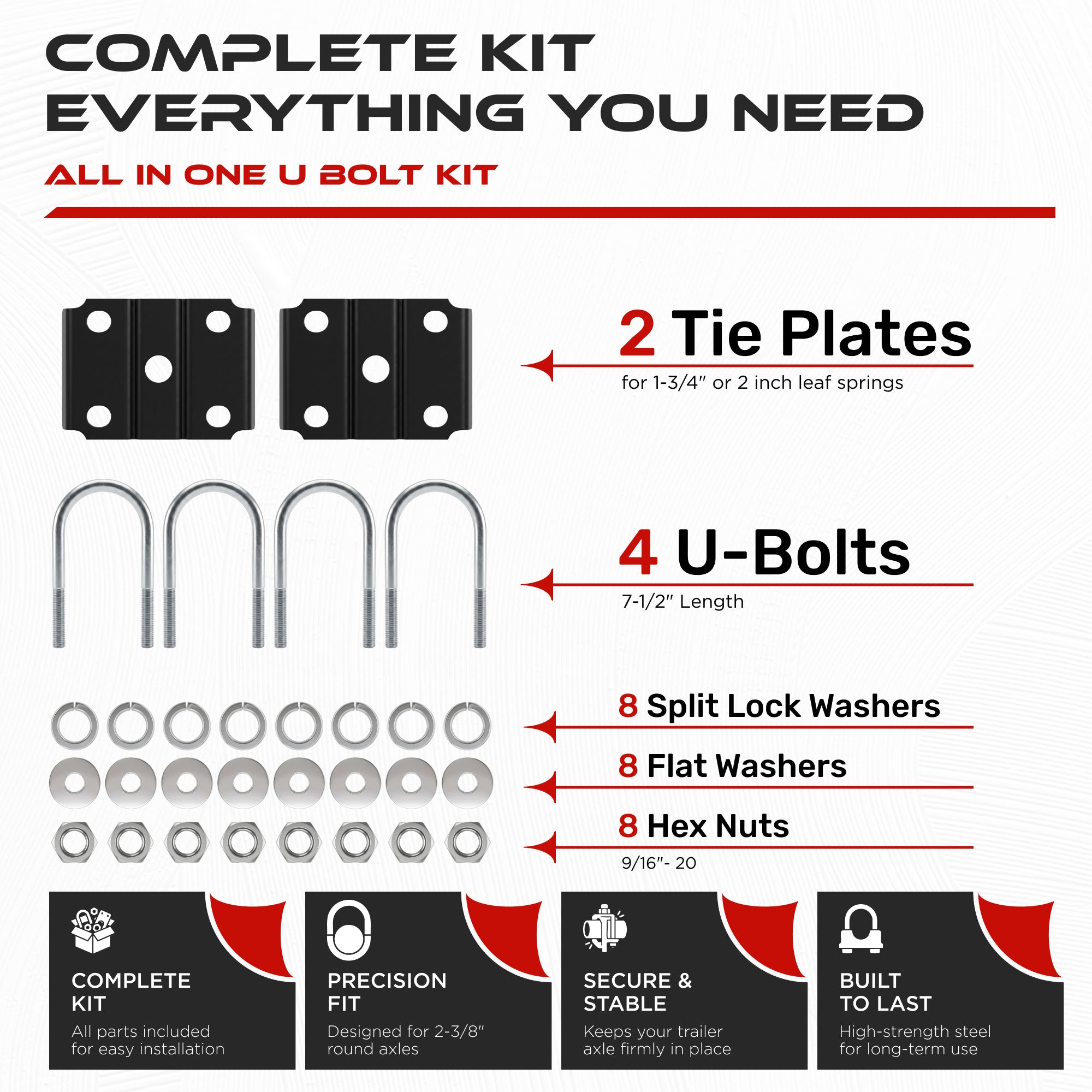 9/16" U-Bolt Kit for 5200-7000 lbs Axle (2 Pack)