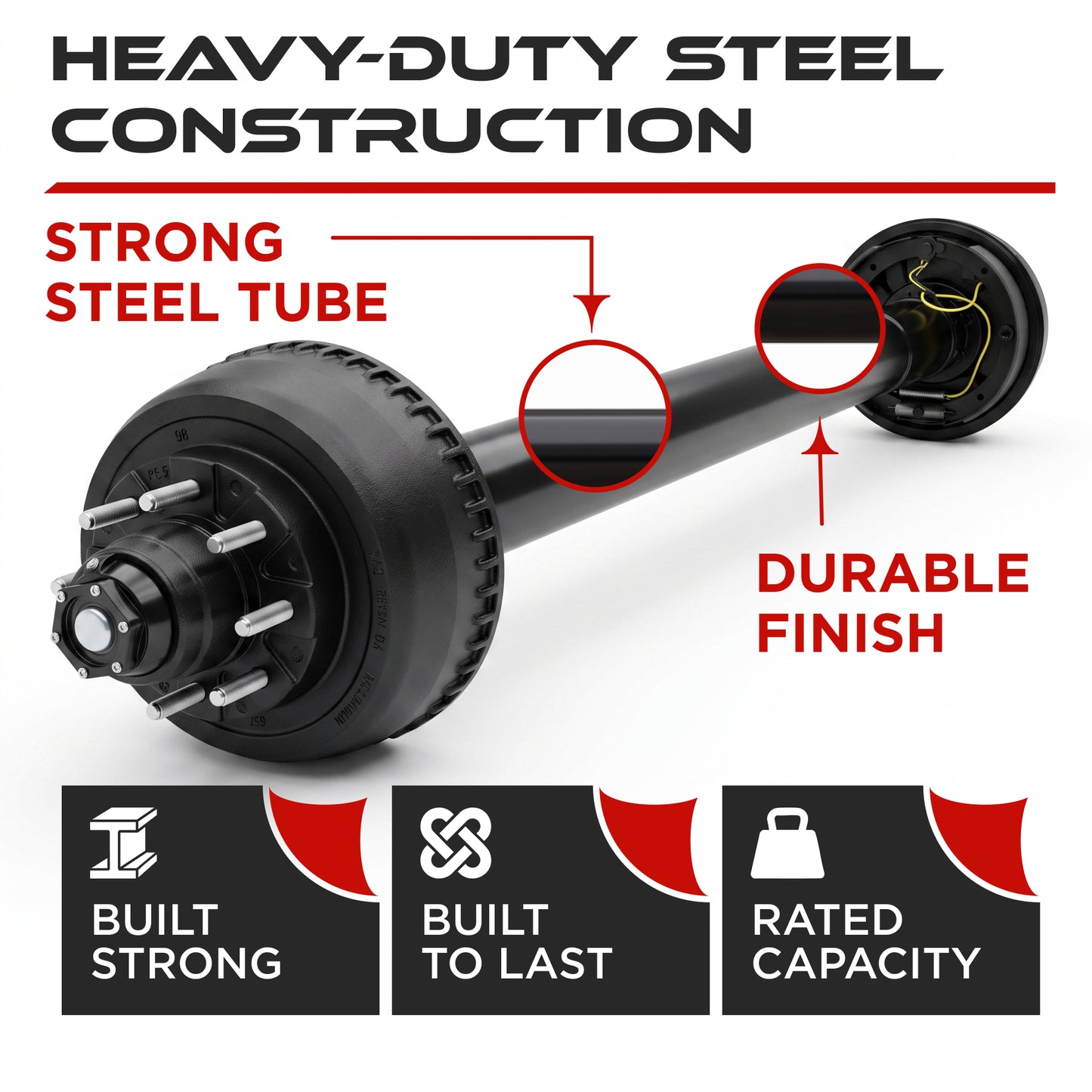 Trailer Axle - 10000 lbs with Electric Brakes (8 lug)