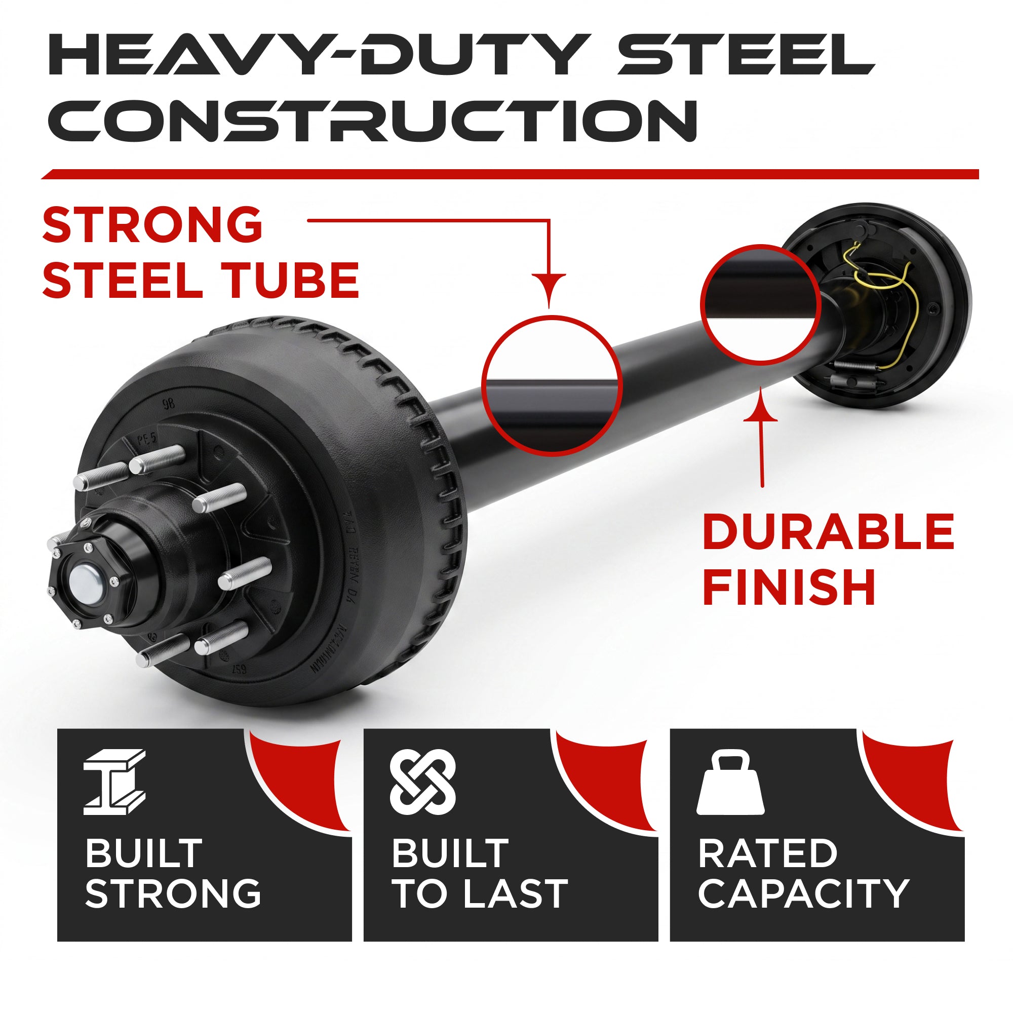 Trailer Axle - 10000 lbs with Electric Brakes (8 lug)