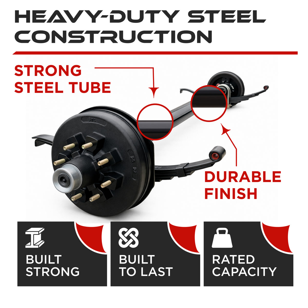 Trailer Axle - 7000 lbs (Hubs/Drums, Leaf Springs & U-Bolt Hardware)
