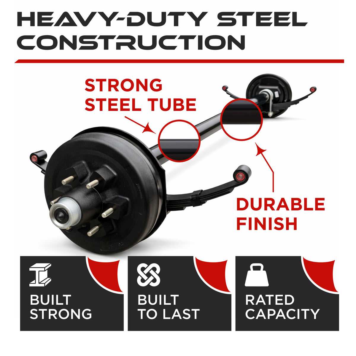 Trailer Axle - 5200-6000 lbs (Hubs/Drums, Leaf Springs & U-Bolt Hardware)