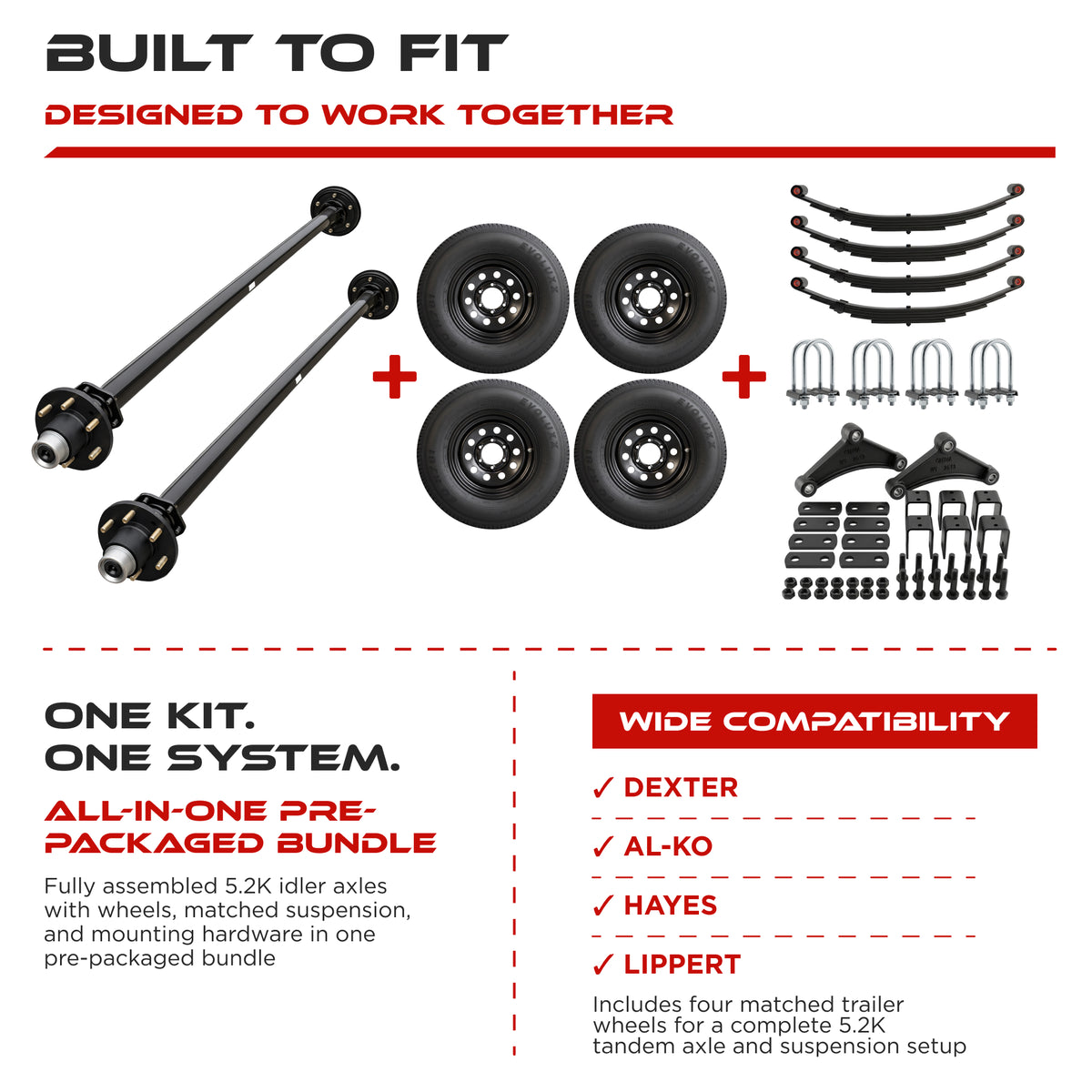 5200 lbs Tandem Trailer Axle Kit with Wheels - Dual Idler Axles