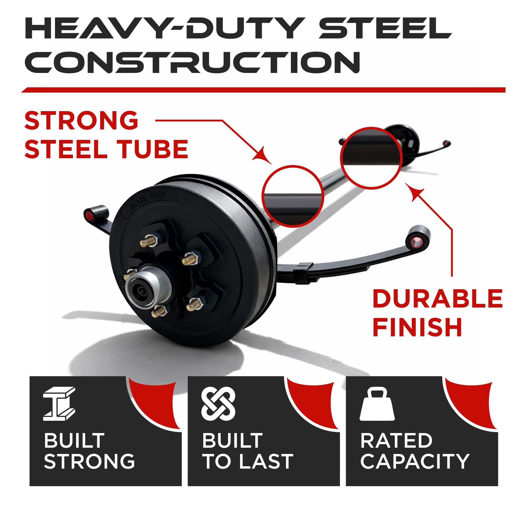 Trailer Axle - 3500 lbs (Electric Brakes w/ 4-Leaf Double Eye Springs)