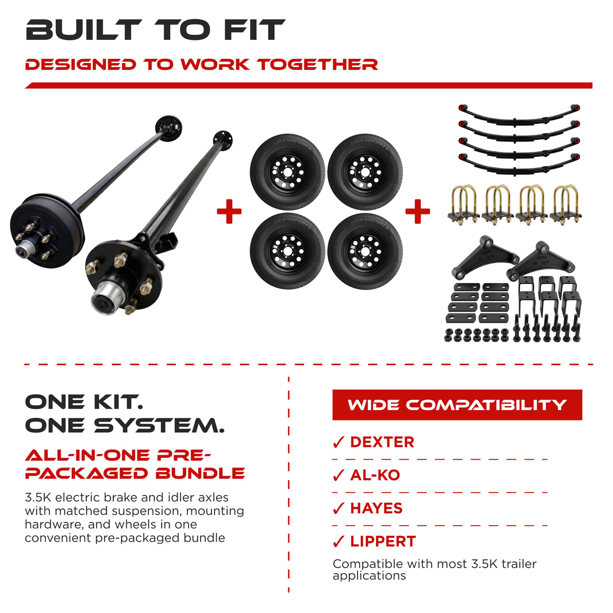 3500 lbs Tandem Axle Kit - Electric Trailer Brake & Idler Axles with Wheels