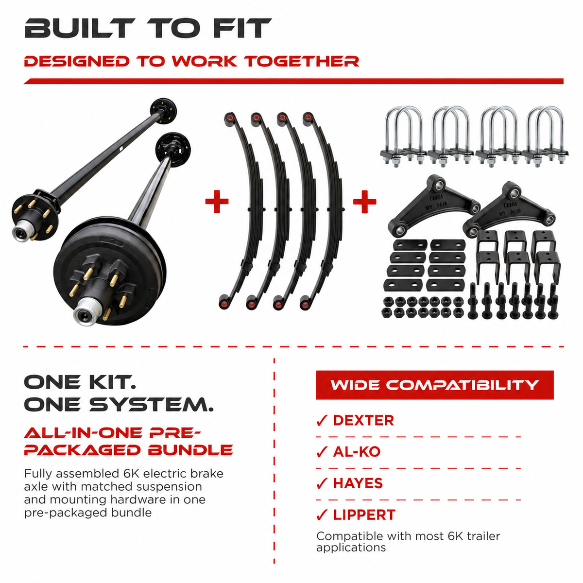 6000 lbs Tandem Axle Kit - Electric Trailer Brake & Idler Axles with Suspension