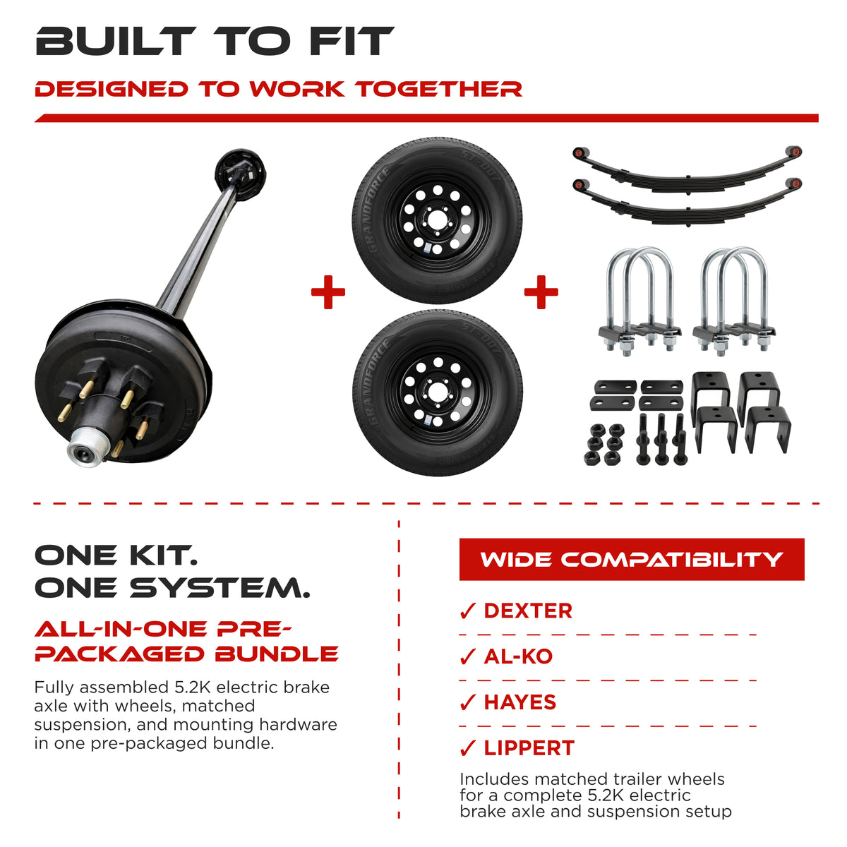 5200 lbs Single Axle Kit with Wheels - Electric Trailer Brake Axle & Suspension