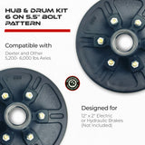 Hub and Drum Assembly Kit for 6000 lbs Axle (Set of 2)