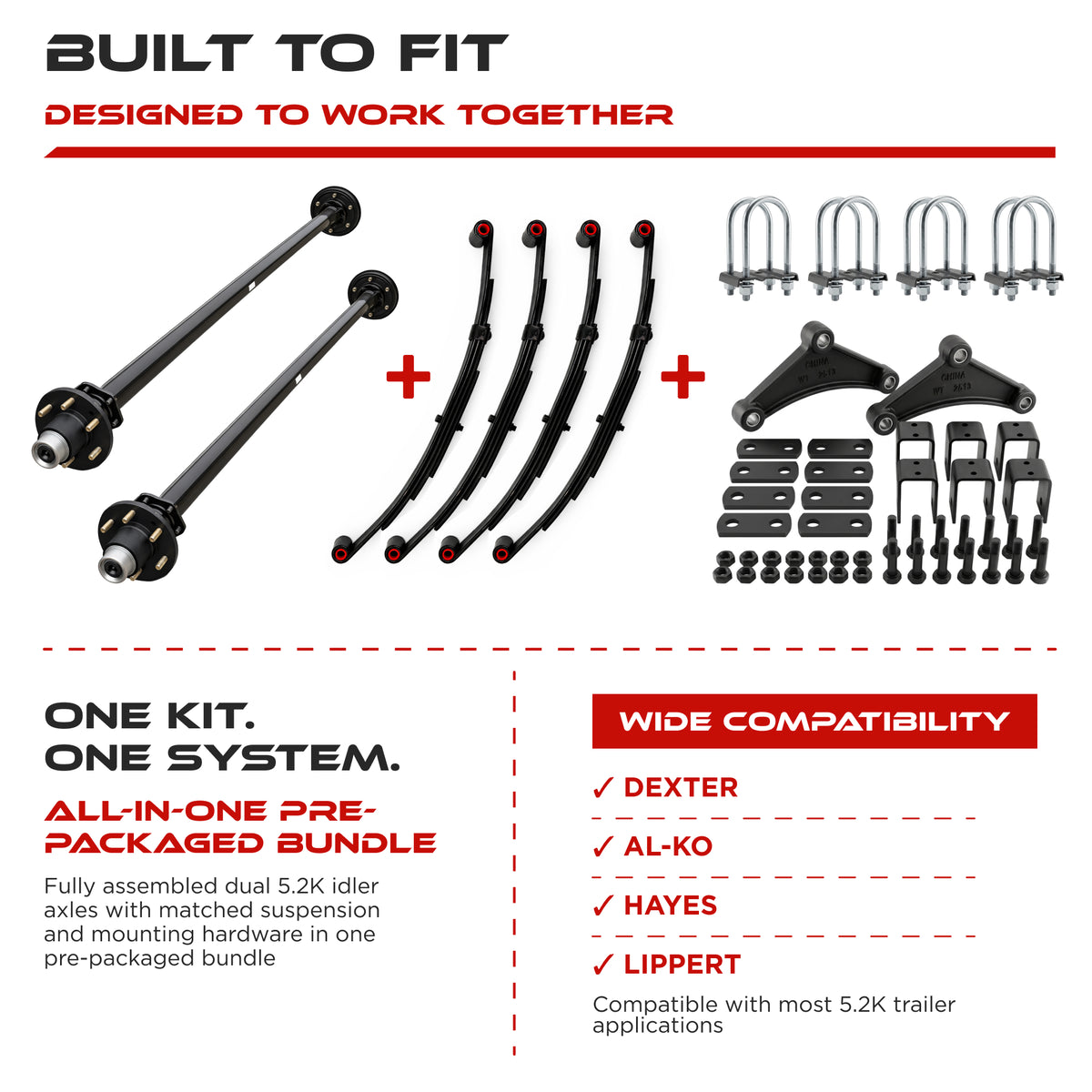 5200 lbs Tandem Trailer Axle Kit - 6 Lug Idler Axles & Suspension