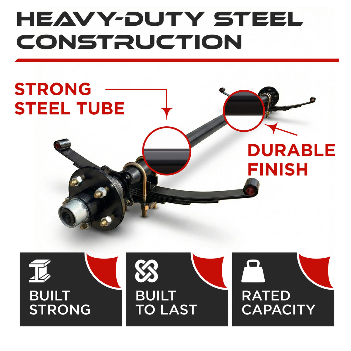 Trailer Axle - 3500 lb (Leaf Springs & U-Bolts Hardware)